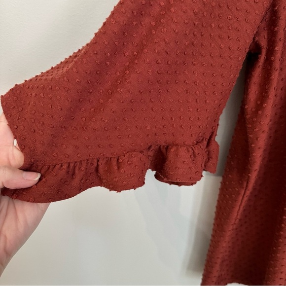 W5 Anthropologie Womens 3/4 Flowy Sleeve Scoop Neck Swiss Dot Rust Top Sz 1X GUC - Picture 4 of 6